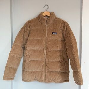 100% down Patagonia Fjord tan corduroy puffer with fleece lining - like new